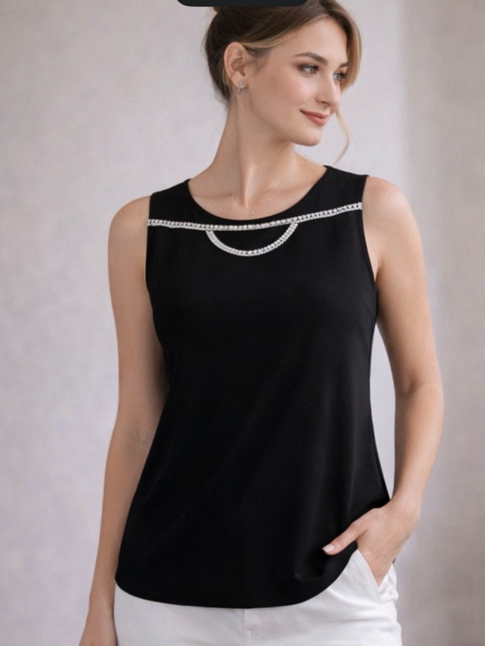Love Scarlett Black Embellished Rhinestone Tank Top XL Dressy Blouse